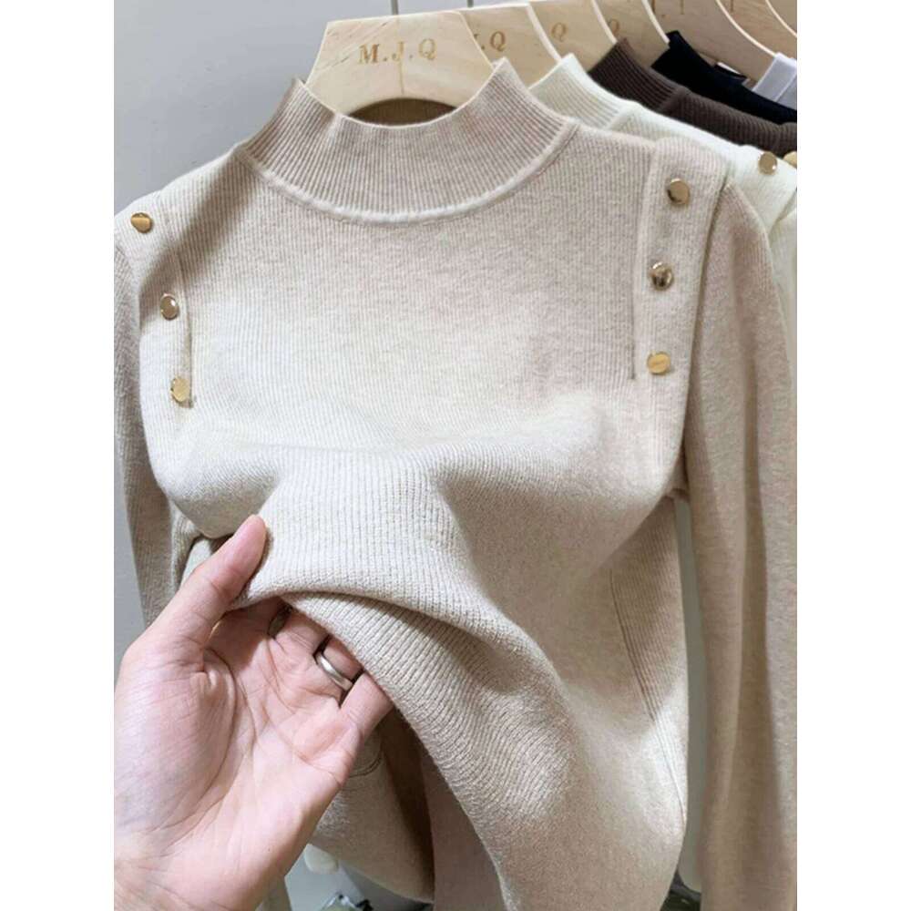 AOSSVIAO 2025 Button Turtleneck Knitted Sweater Pullovers Autumn Winter Basic Women Sweaters Fit Soft Warm Tops Z260313