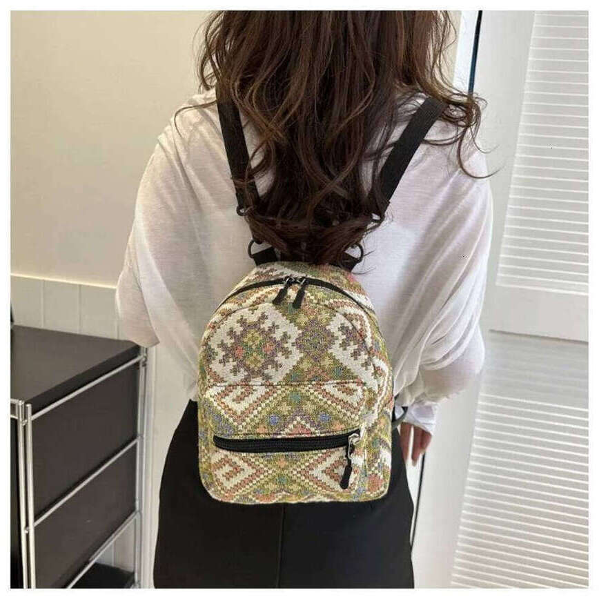 TAURUSCIAGA High-Capacity Female Fashion Zipper Adjustable Shoulder Bag Ethnic Style Mini School Backpack Students Daily Versatile Bag