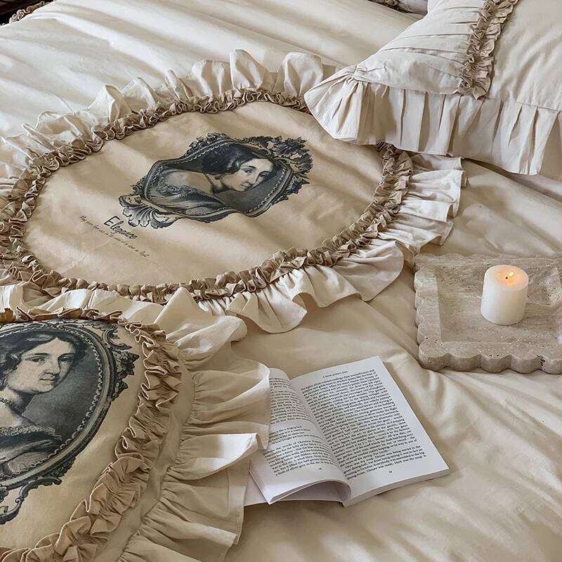 Lace Ruffles Patchwork Vintage French Bedding Set, 100% Cotton, Duvet Cover, Bed Sheet, Pillowcases, Queen, King, 4Pcs H260312 - view 7