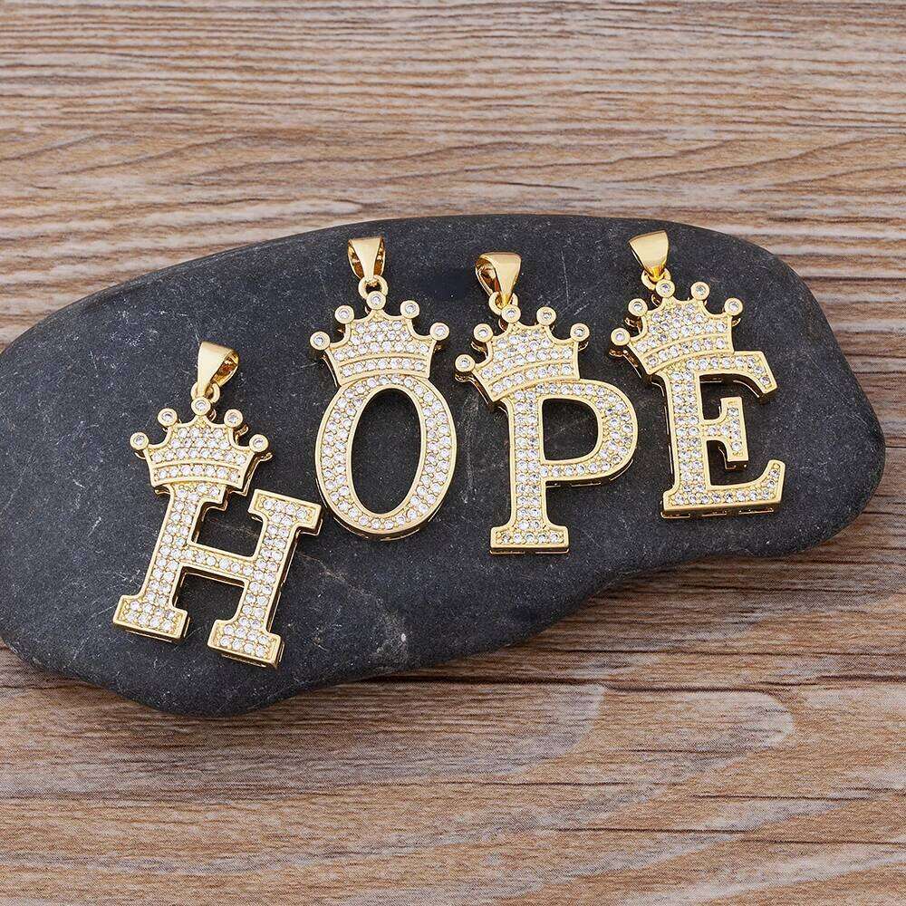 Nidin New Copper Zircon A-Z Crown Alphabet Pendant Chain Necklace Hip-Hop Style Fashion Woman Man Initial Name Jewelry H260312