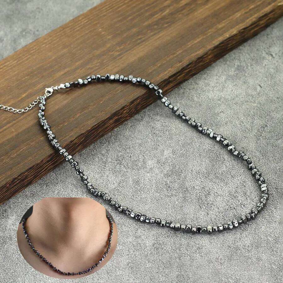 New Handmade Men Healing Necklace Irregular Hematite Stone Beads Energy Jewelry Short Collar Hiphop Neck Accessories Hombre H260312