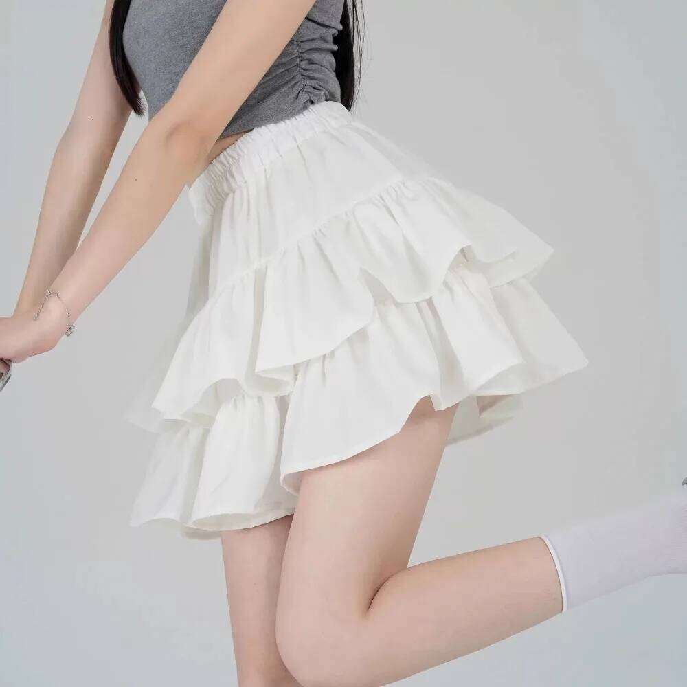 Summer Kawaii Mini A-line Skirt Adorable Flirty High Waist Ruffle Patchwork Lolita Ball Gown Y2K Korean Sweet Women's Clothing Z260314