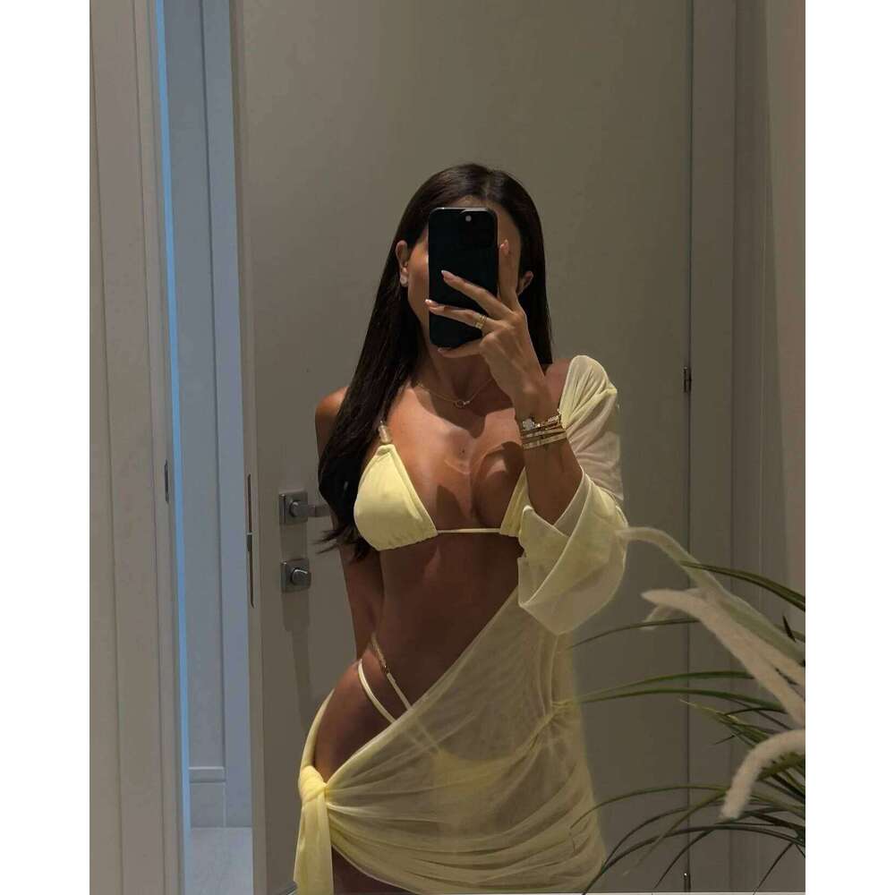 2025 Sexy Light Blue Bikini Top and Bottoms with White Beads Perfect for Summer Beachwear Pool Parties Special Occasions Y260303