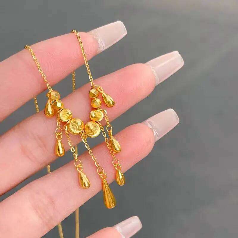 Golden Waterdrop Cat's Eye Tassel Necklace Women's Simple Versatile Sparkling Dancing Beads Lightweight Fashion Jewelry H260312