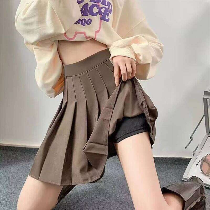 Autumn and winter new pleated women's half Korean high waist slim mini Preppy style side zipper A-line skirt Z260314