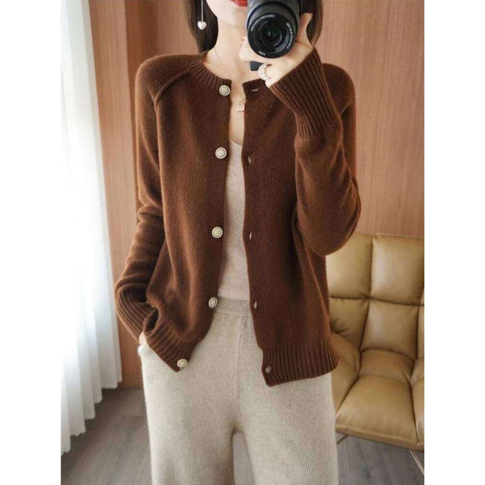 Woman Sweater Autumn Winter O-neck Single-Breasted Loose Solid Color Cardigan New Casual Fashion Elegant Women's Knitting Coat Z260313