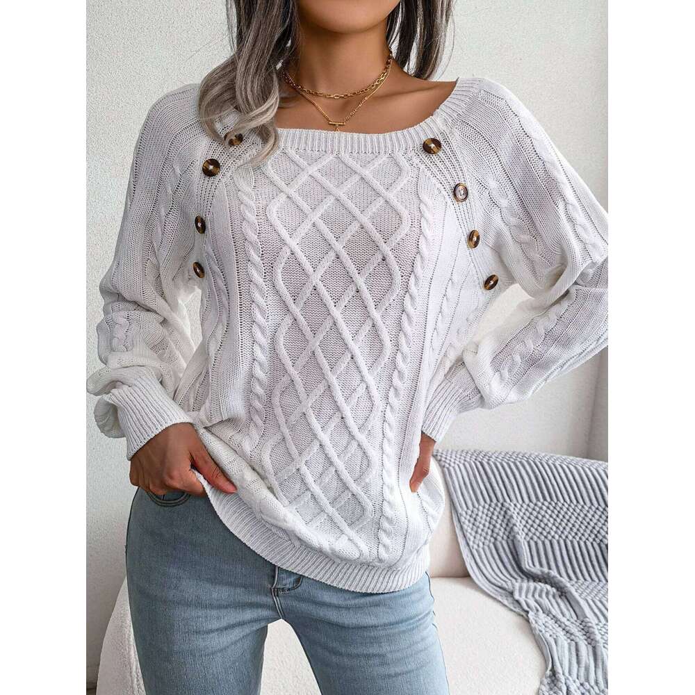 Woman Casual Plain Square Collar Buttons Long Sleeve Knitted Pullover Sweaters for Autumn Winter 2026 Fashion Women Clothes Z260313