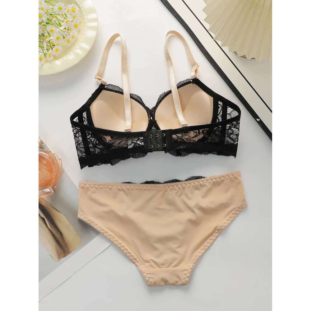 Women's sexy embroidered lace lingerie with steel ring gathering push up daily casual close fitting bra set B2076