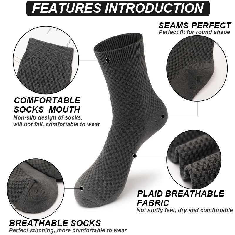 New 5Pairs Men Bamboo Fiber Socks Classic Black Business Socks Summer Winter Casual Man Dress Sock Plus Size EU38-48 D260313