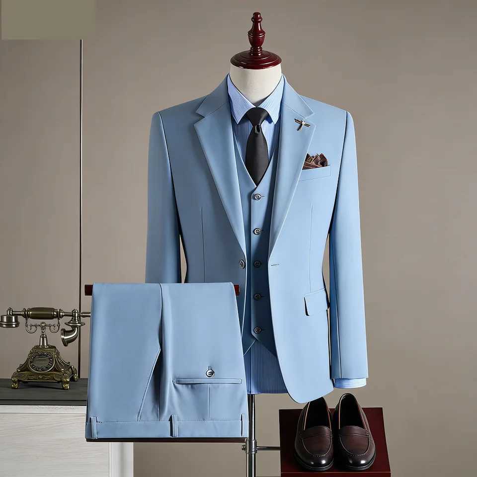 Mens Professional Business Suit Set Jacket Waistcoat Trousers Wedding Formal Attire M260313