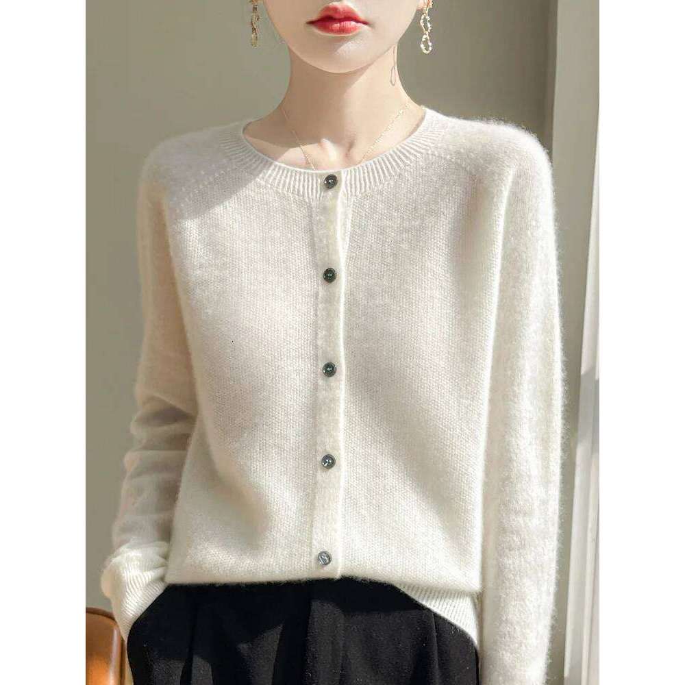 Women's Sweater Cardigans 100% Merino Wool Knitwear Raglan Sleeve Cashmere O-neck Solid Autumn Winter Casual Comfortable Tops Z260313