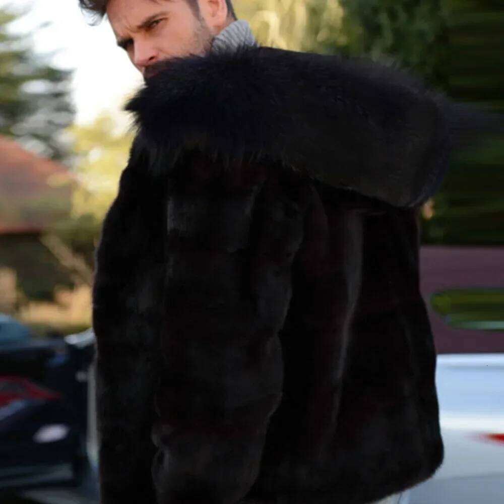 Men's Fox Autumn Winter Fashion Long Sleeve Warm Hooded Faux Fur Black Casual Men Jackets Cardigan Coat Z260313