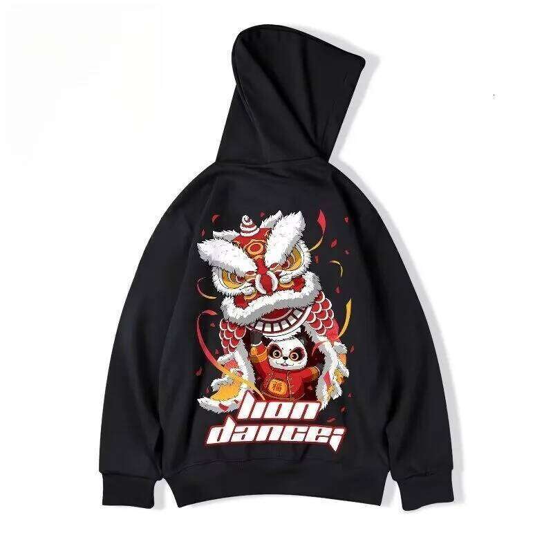 M-8XL American Fashion Hoodie China-Chic Element Giant Panda Print Loose Warm Hooded Sweatshirt Z260314