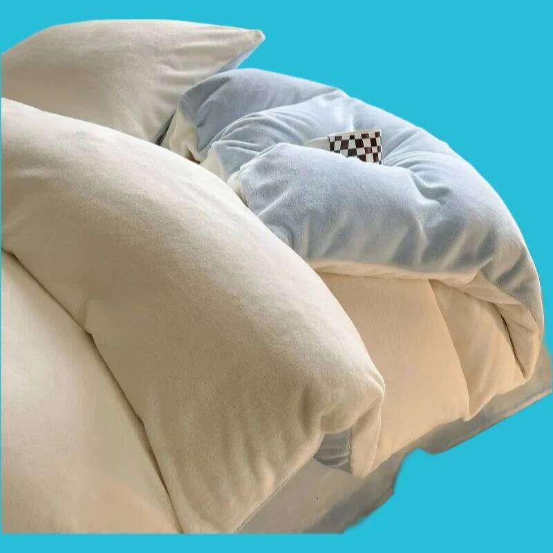2025 new solid color double parcel milk four-piece winter flange coral fleece quilt cover bed sheet set H260312 - view 4
