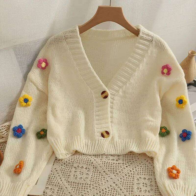 Womens Cardigan Embroidered Flowers Thin Sweater Spring Z260313