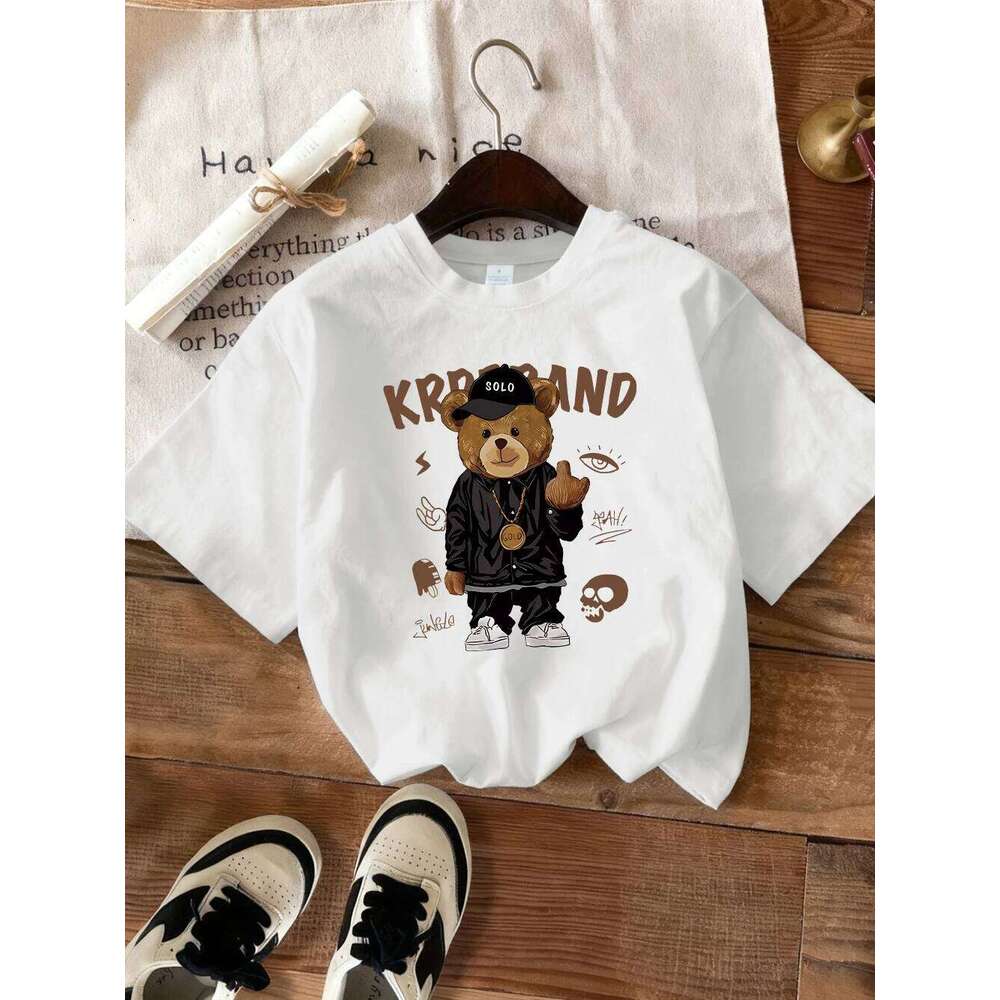 Hip Hop Cartoon Bear Printed T-Shirt Womens Casual O-Neck T Shirts Comfortable Loose Short Sleeve Tops Summer Soft Woman Clothes Z260314