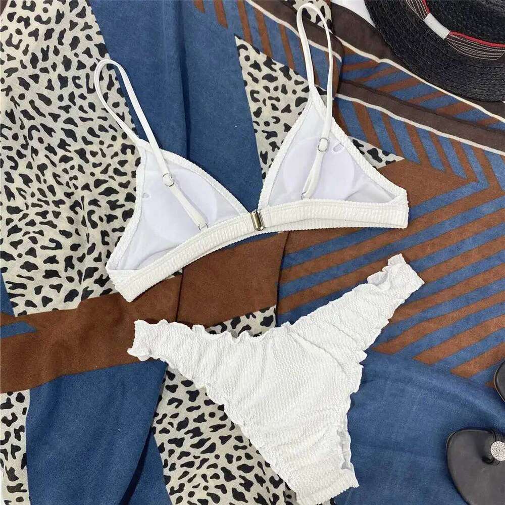 Wrinkled Mid Waist Female Swimsuit Women Swimwear Two-pieces Bikini set Ruffled Frilled Bather Bathing Suit Swim K2957 Y260303