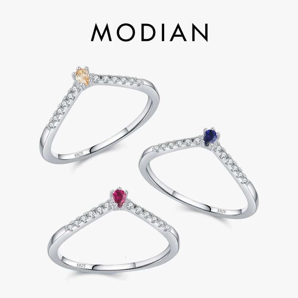 Modian 925 Sterling Silver Simple Arrow Shape Stackable Trendy Ring Rainbow Color Zircon Elegant Finger Rings For Women Jewelry H260312