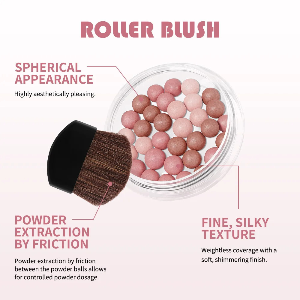 Lakerain ROLLER BLUSH Ball Blush Spherical Blush Pink Pearl Blush Delicate Brightening Female Exquisite Cosmetics 260305