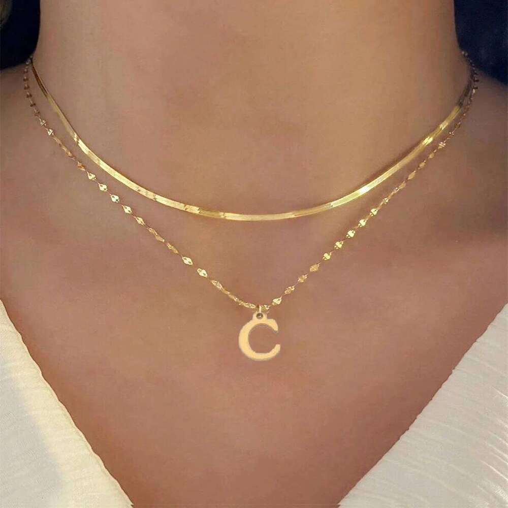 Double Layer Letter Necklace Stainless Steel Alphabet Combination Beaded Chain Jewelry Set Electroplated 18K Gold Clad O-Link H260312