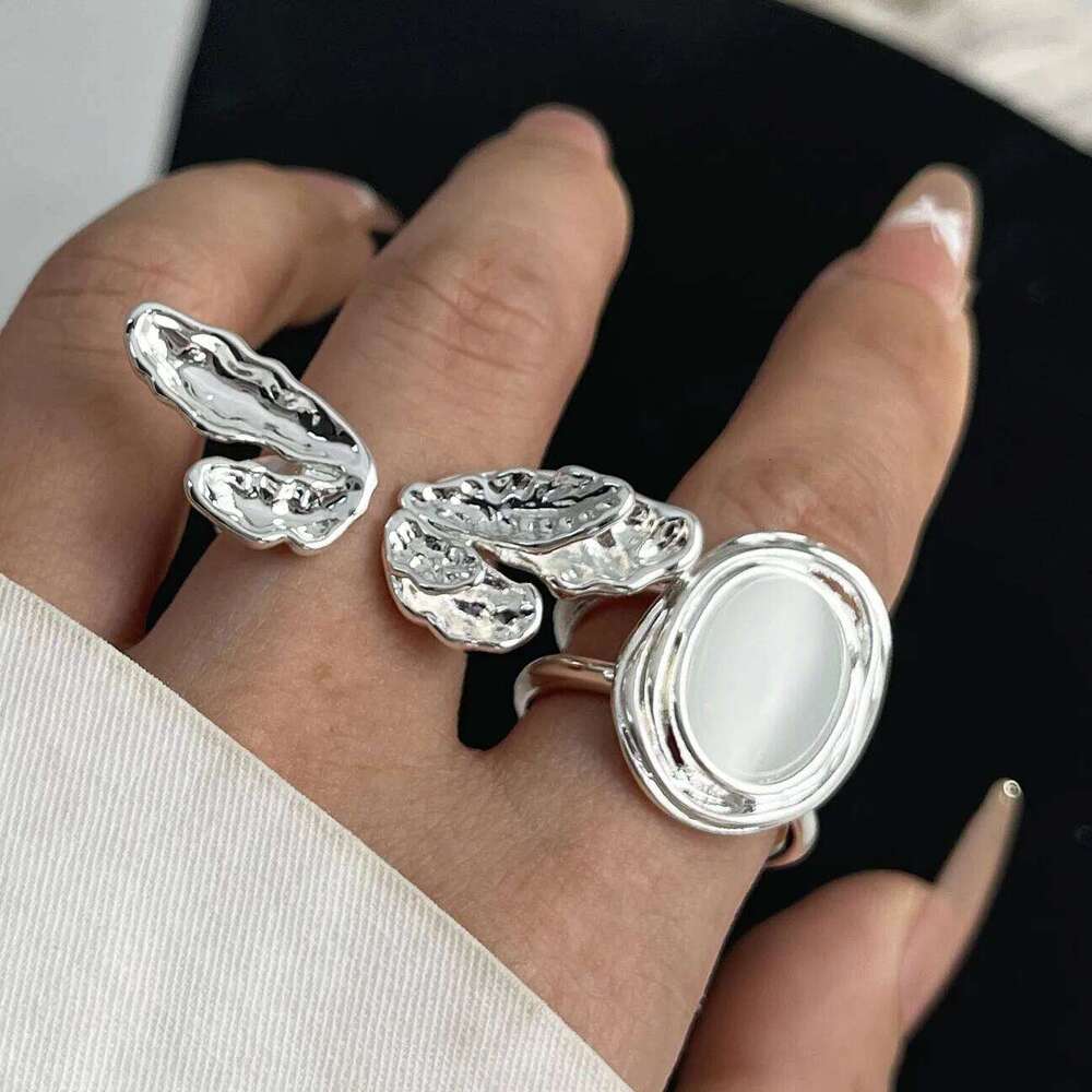 925 Sterling Silver Rings Women Geometric Fine Jewelry Finger Adjustable Simple Wide Diamond Ring For Party Birthday Gift H260312