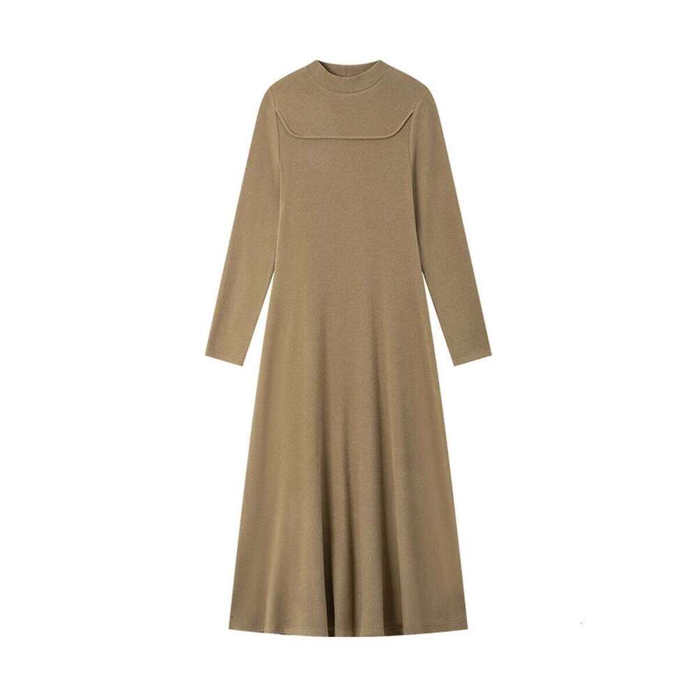 VIMLY Long Knit Woman French Half High Collar Evening Dresses 2025 Winter Office A-line Slim Fit Lady Dress M9155 Z260314