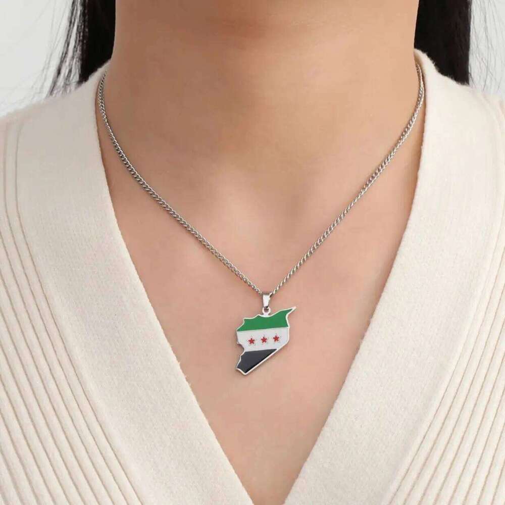 LIKGREAT Trendy Syria Flag Pendant Necklaces Stainless Steel Syrians Map Hiphop Jewelry Gift for Women Men H260312