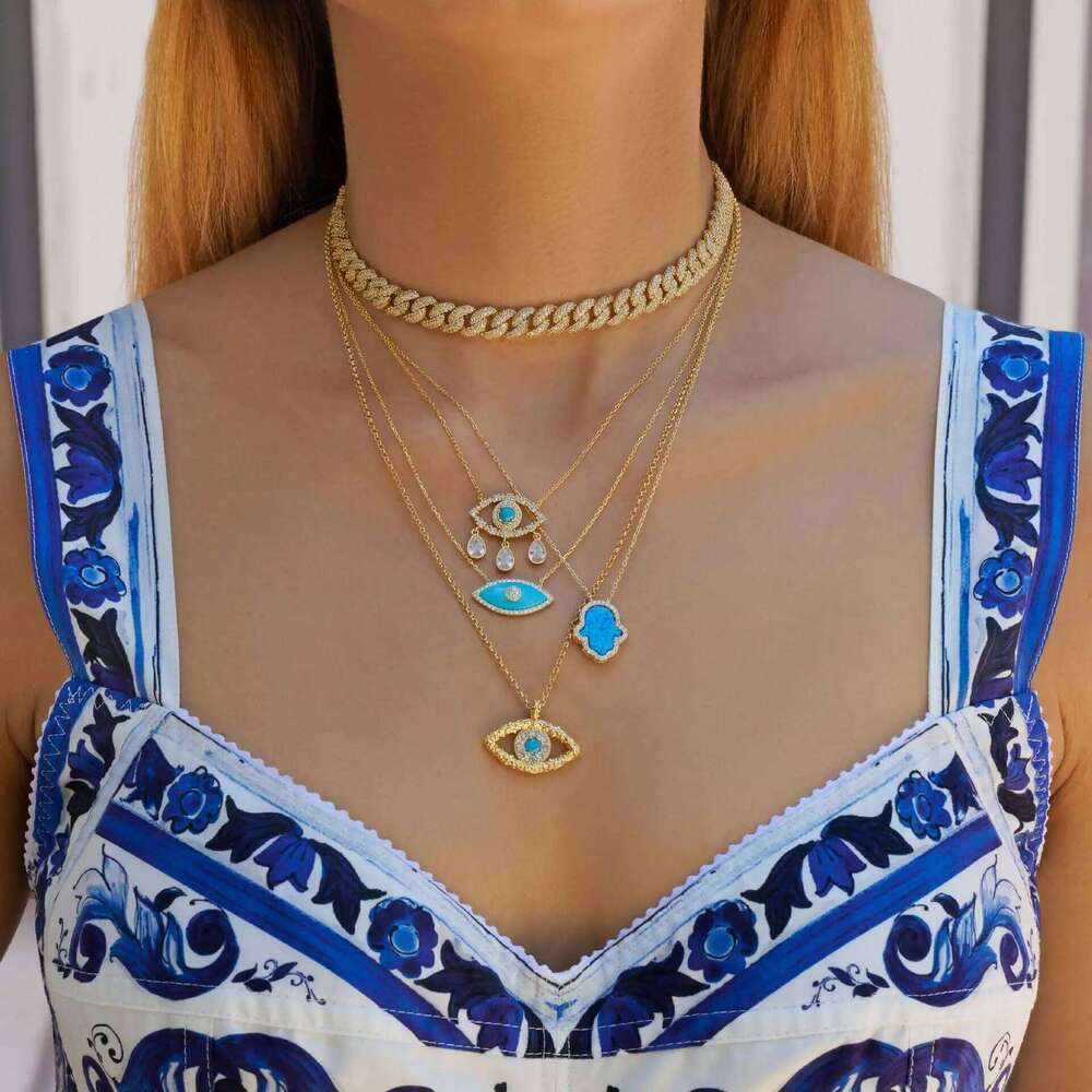 Charm Multi Colored Natural Stones Evil Eye Pendant Necklace for Women Stainless Steel Anti Allergic Opal Zircon Choker Jewelry H260312