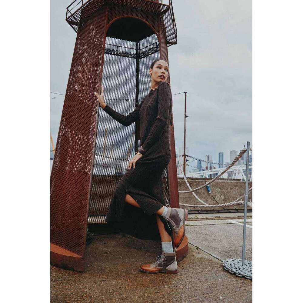 AS AW2025 cable knitting maxi dress soft Sweater round neck woman clothes with buttons Z260313