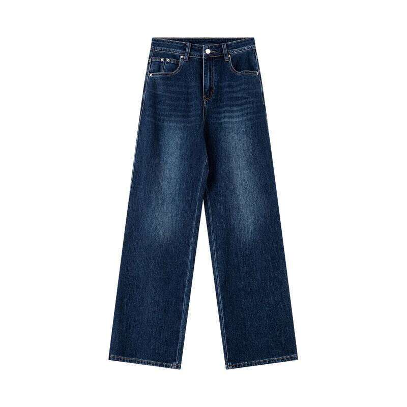 VIMLY Blue Denim Woman Pants Autumn Vintage 2025 New Straight Pockets Wide Leg Female Jeans Casual Button Trousers Ladies 75180 Z260313