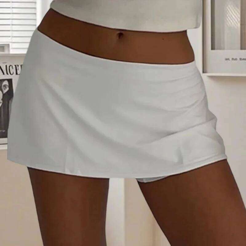Lamuusaa y2k Skorts Women Summer Clothes Solid Color Elastic Low Waist Mini Skirt with Pockets 2000s Clothing Club Streetwear Z260314