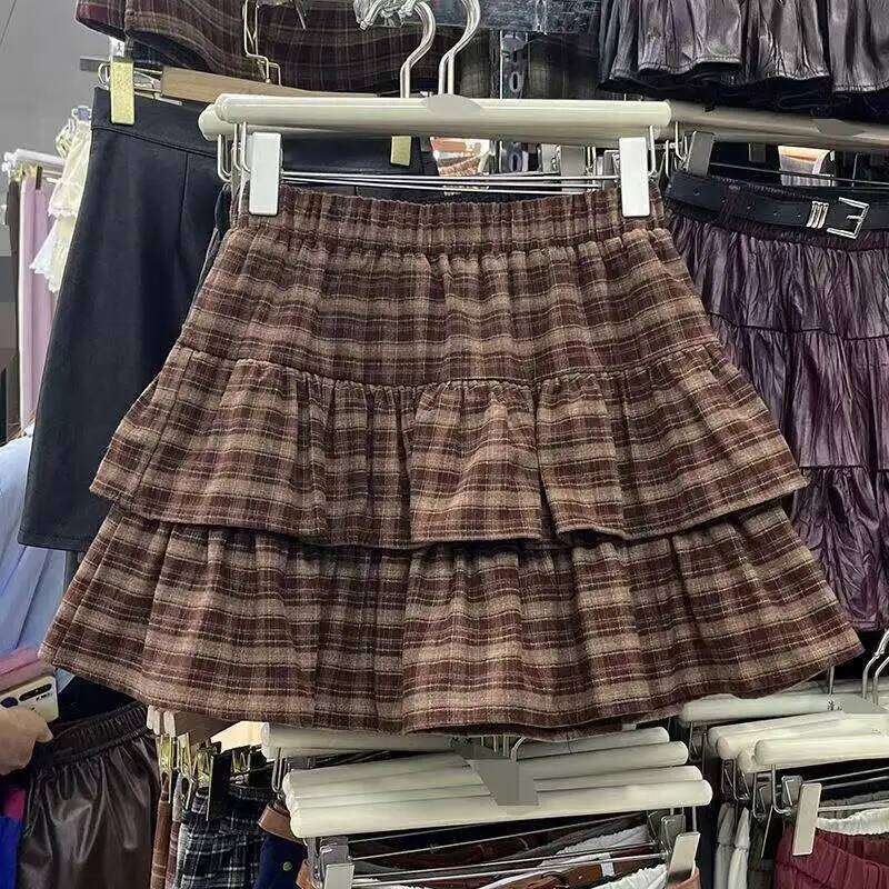 Spring Casual American Vintage A-Line Women 2000s Y2k Bow Plaid Skirts Korean Fashion Japanese Kawaii Clothing Subculute Z260314