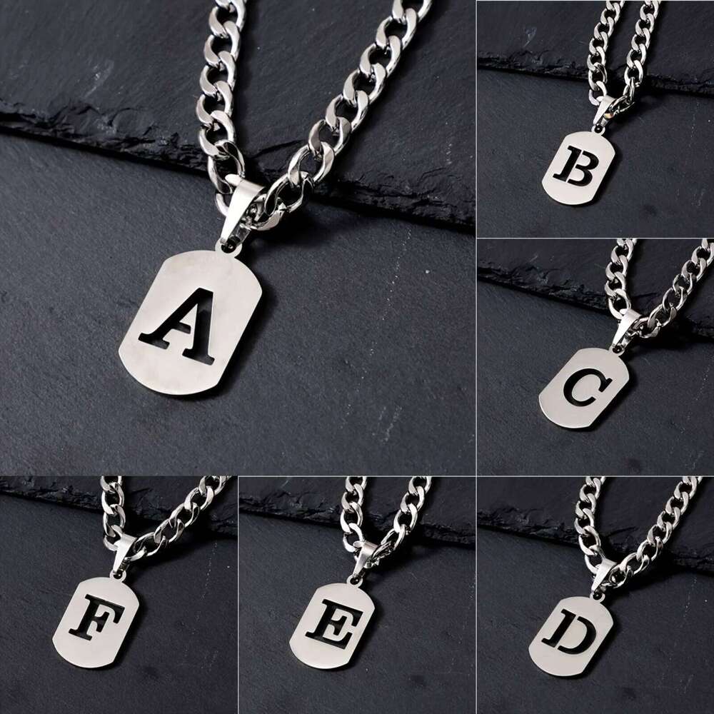26 Letter Stainless Steel Men Pendant Necklace Hip Hop Cuban Chain Minimalist Rock Fashion Jewelry for All Seasons H260312