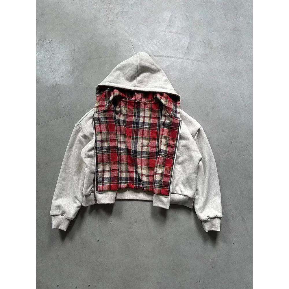 Winter Casual Plaid Print Hoodie Women's Warm Zip-Up Double-Sided Wear Sweatshirt Female Fashion Trendy Loose Hooded 2025 New Z260314
