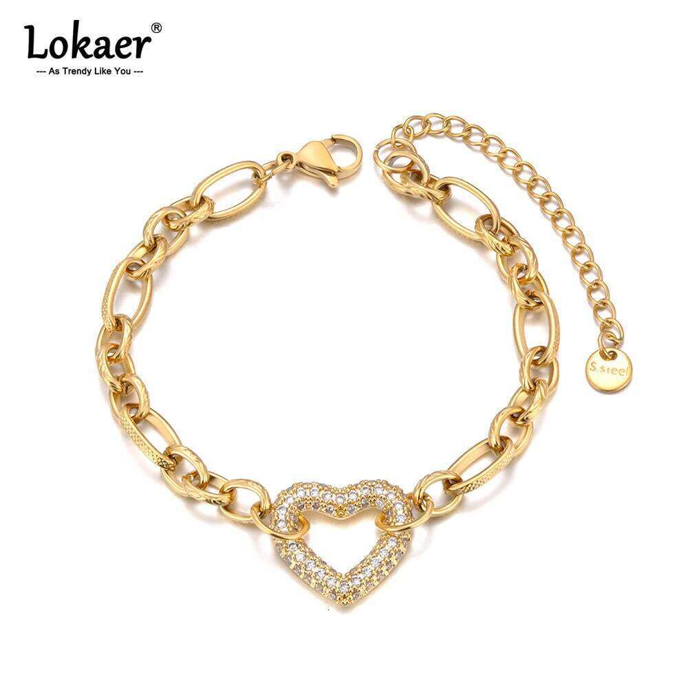 Lokaer Delicate Rhinestone Heart Flower Charm Bracelet Exquisite Stainless Steel Waterproof Jewelry Women Drop Shipping B25018 Z260313