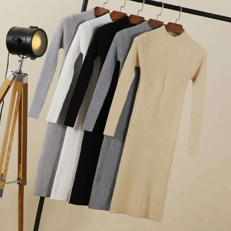 Sweater Dress Female 2025 Winter Knitted Basic Casual Women's Dresses Ladies Korean Fashion Clothes Clothing Robe Elegant Black Z260314