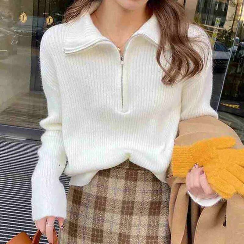 Knitted Pullovers New Long Sleeve Turn Down Collar Knit Sweater Pullover Women Tops Sweaters Sueter Feminino Q1008 Z260313