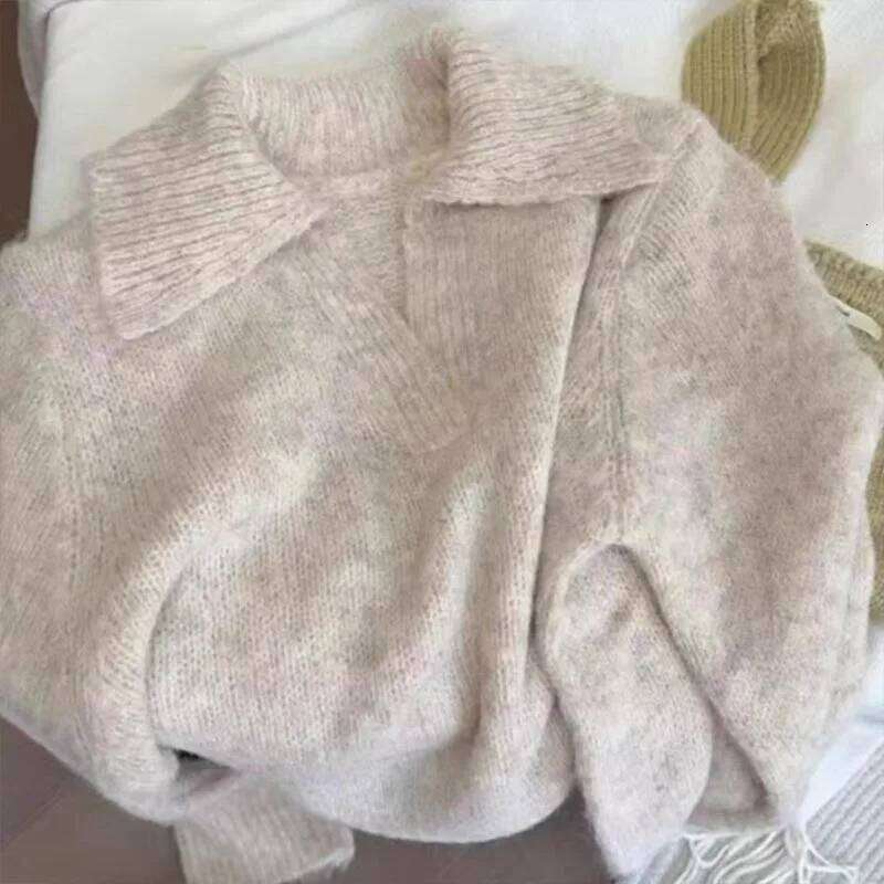 Women's Clothing Vintage Fashion Solid Knit Pullovers Autumn Winter New Chic Turn-down Collar Long Sleeve Sweaters Lady Y2k Tops Z260313