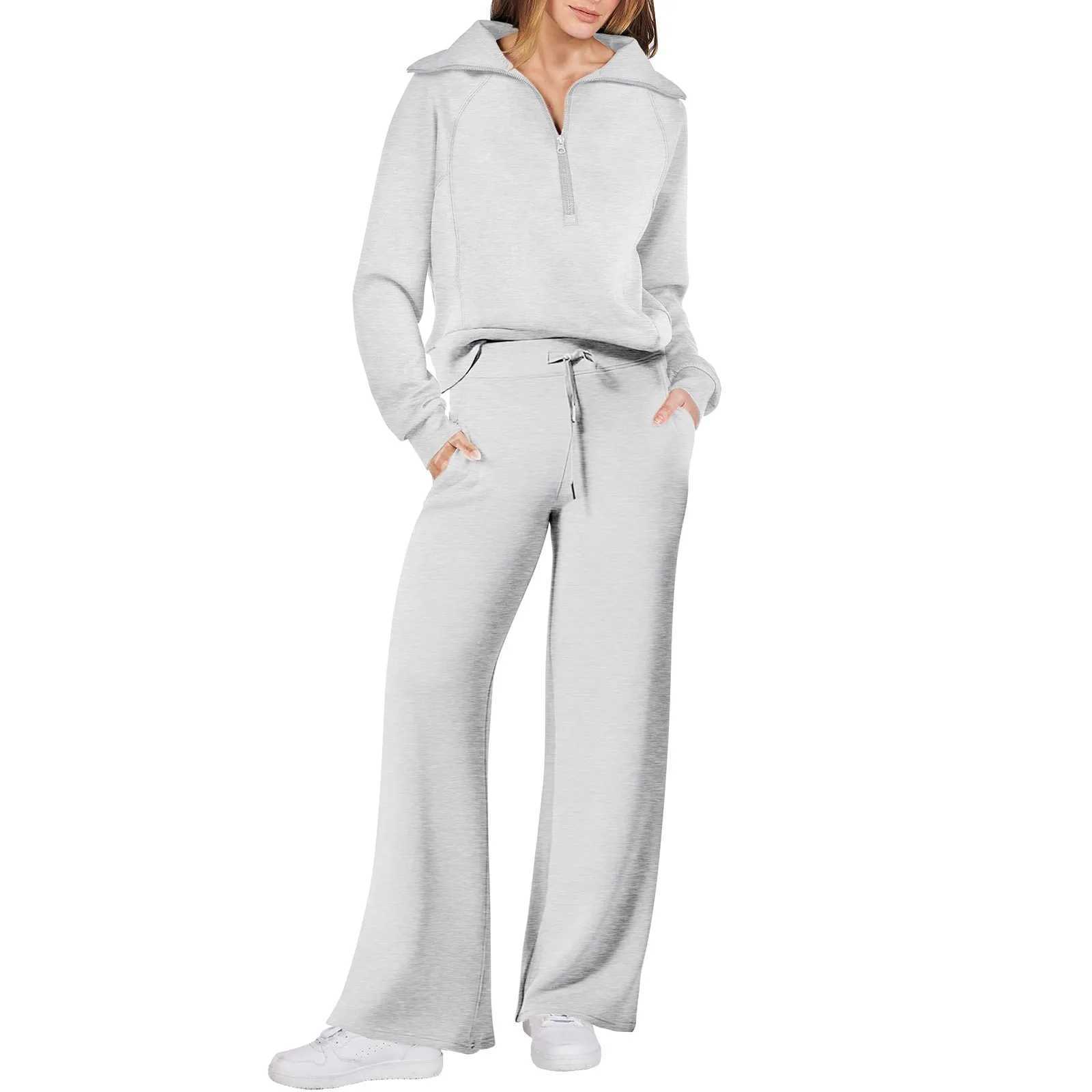Women 2 Piece Outfits Sweatsuit Set 2024 Activewear Workout Fall Oversized Half Zip Sweatshirt Sweatpant Lounge Set Tracksuits M260313