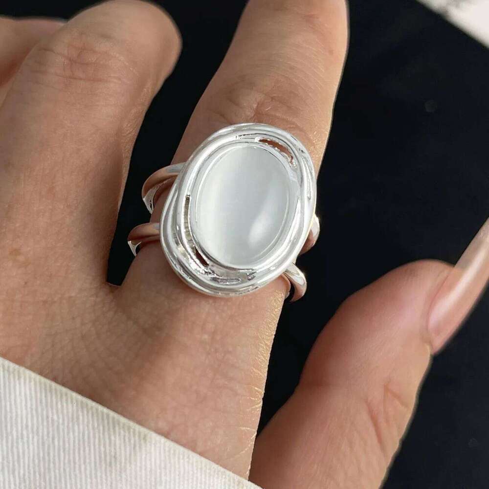 925 Sterling Silver Rings Women Geometric Fine Jewelry Finger Adjustable Simple Wide Diamond Ring For Party Birthday Gift H260312