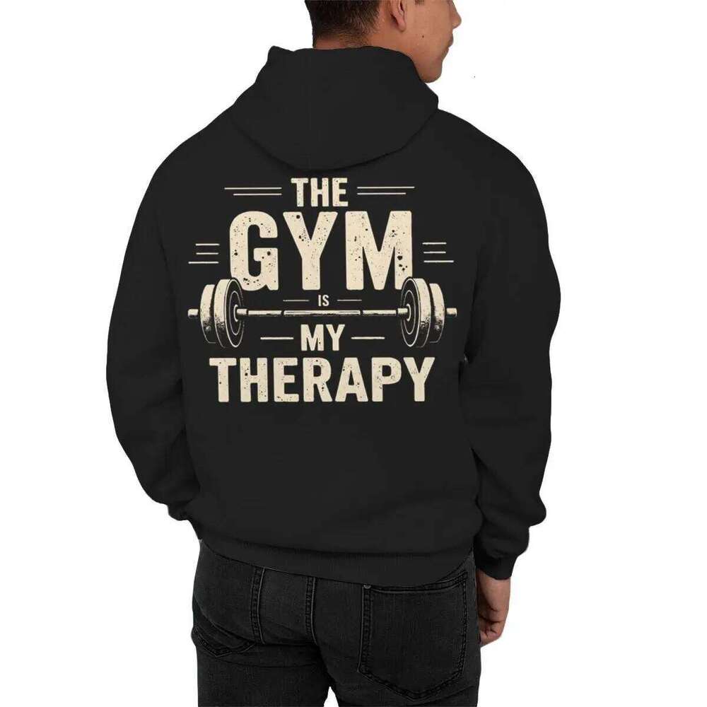 The Gym My Therapy Graphic Hoodie Men Women Kangaroo Pocket Pullover Long Sleeve Vintage Dumbbell Casual Fitness Hoodies Z260314