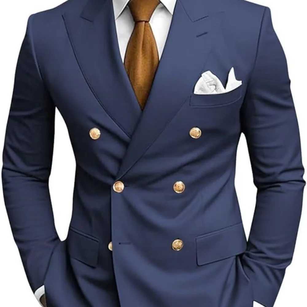Solid Man Double-breasted 2 Piece Suit with Peak Lapel for Men Wedding Business Casual Graduation Outfit Set M260313