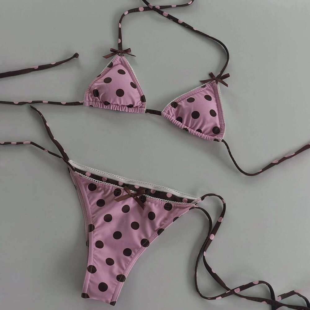 Pink Dot Bikinis 2026 New Swimsuit Women Sexy Swimwear Female Bandeau Biquini Push Up Bathingsuit Mirco Swimming Suit Beachwear 26H0313