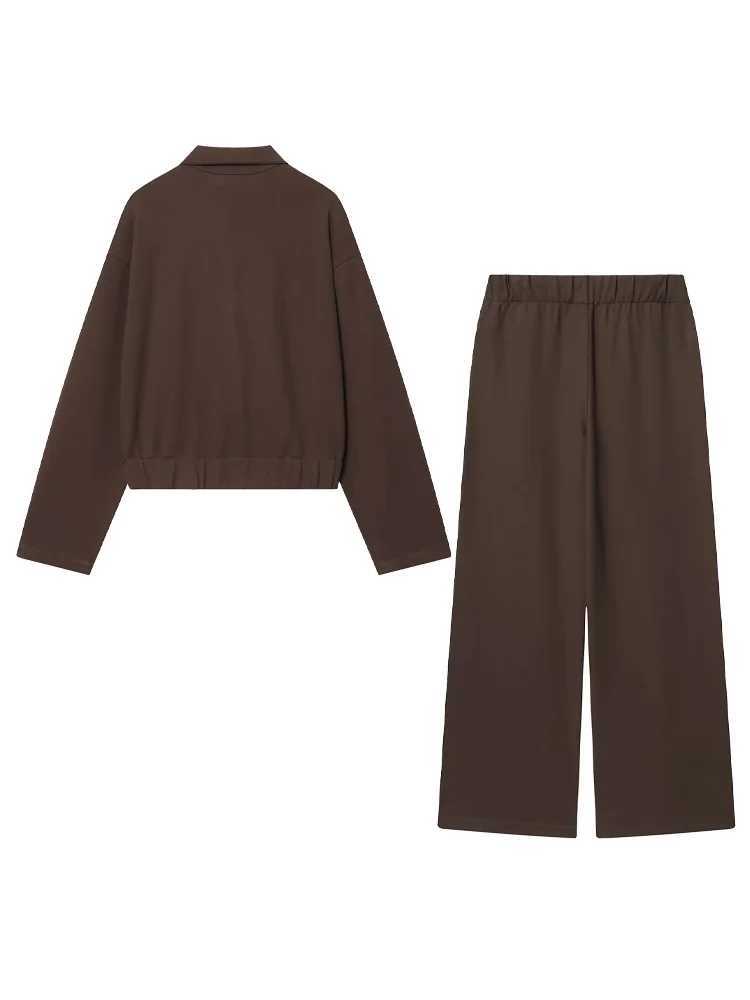 HH 2026 Woman New Fashion Pants Suit Casual Loose Hooded Zipper Short JacketElastic Waist High Street Wide Leg Pants Mujer M260313