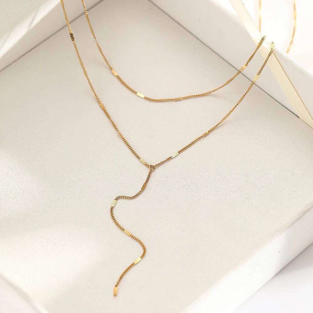 DOTIFI Stainless Steel Fashion Commuter Y-Shaped Fringe Necklace Minimalist Double-Layer Collarbone Chain For Women H260312