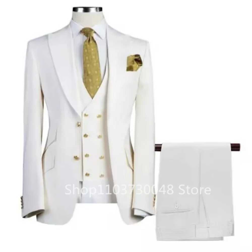 Mens Slim Fit Prom Tuxedo 3-Piece Set with Peak Lapel Blazer Vest Pants - Wedding Groom Business Formal Party Costume Homme a02 M260313