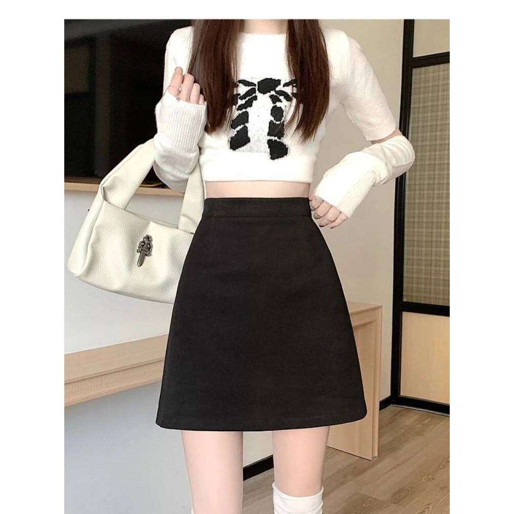 Autumn Winter Womens Woolen Skirt 2025 New Korean High Waist Bodycon Mini Skirts Ladies College Style Zipper A-Line Faldas Z260314
