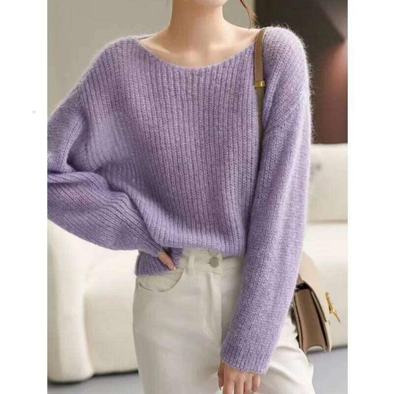 Rib Knit Pullover Sweater for Women Chunky Loose-fit Drop Shoulder Boat Neck Plain Jumper Blouse Cozy Knitwear Spring Autumn Z260313
