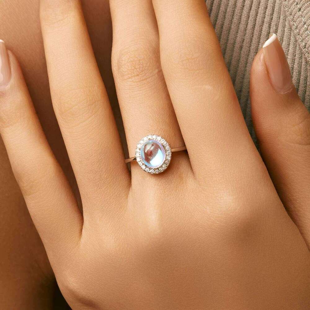 MODIAN 925 Sterling Silver Delicate Luxurt Oval Moonstone Party Finger Ring Shiny Rainbow Color Fine Jewlry For Women Gift H260312