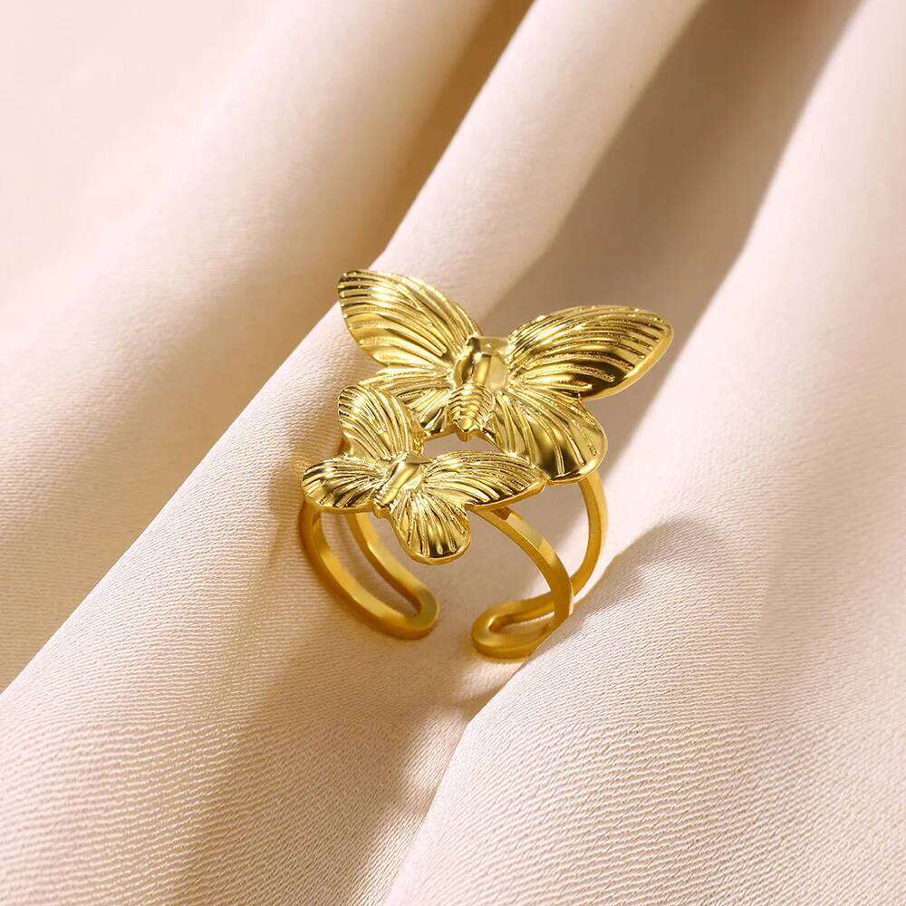Elegant Stainless Steel Big Bloom Flower For Women Gold Color New Style Open Rings Finger Punk Jewelry Wedding Her Gift H260312